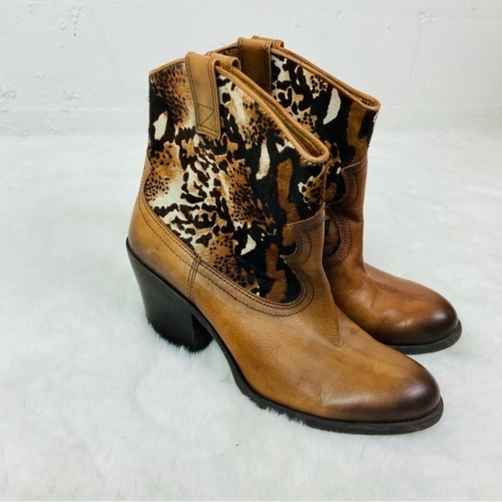 ANTONIO MELANI brown bohemian leather and calf hair western boots size 9